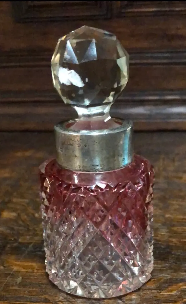 Pink And Clear Unsigned Baccarat Crystal Perfume Bottle 1