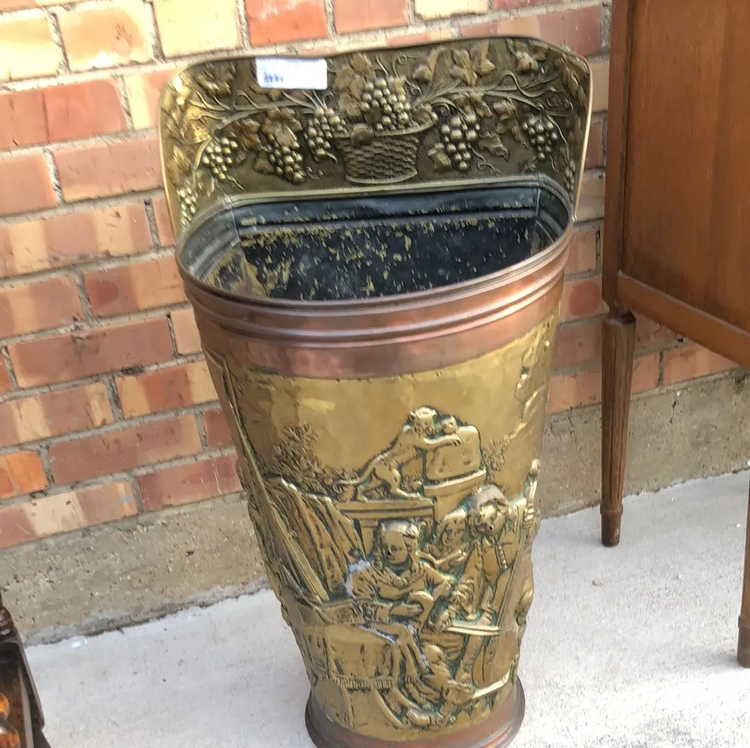 Brass And Copper Embossed Umbrella Or Stick Stand 1