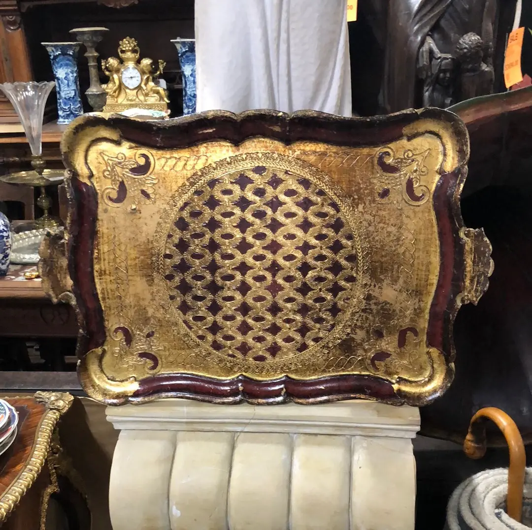 Large Gold And Red Florentine Tray 1