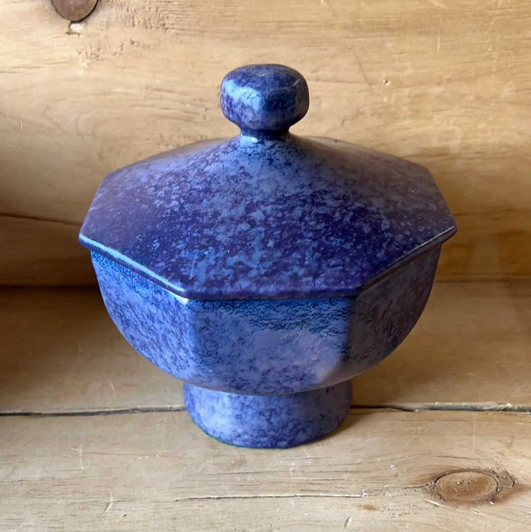 Purple Glazed Pottery Octagonal Liddded Dish - As Found 1
