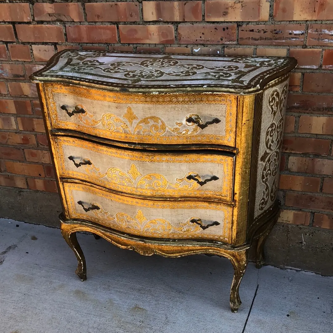 Large Gold And Cream Florentine 3 Drawer Chest 1