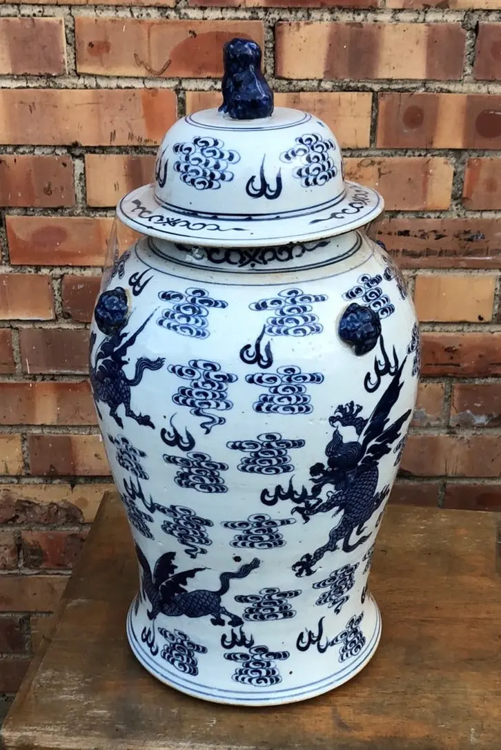 Blue And White Ginger Jar With Dragons 1