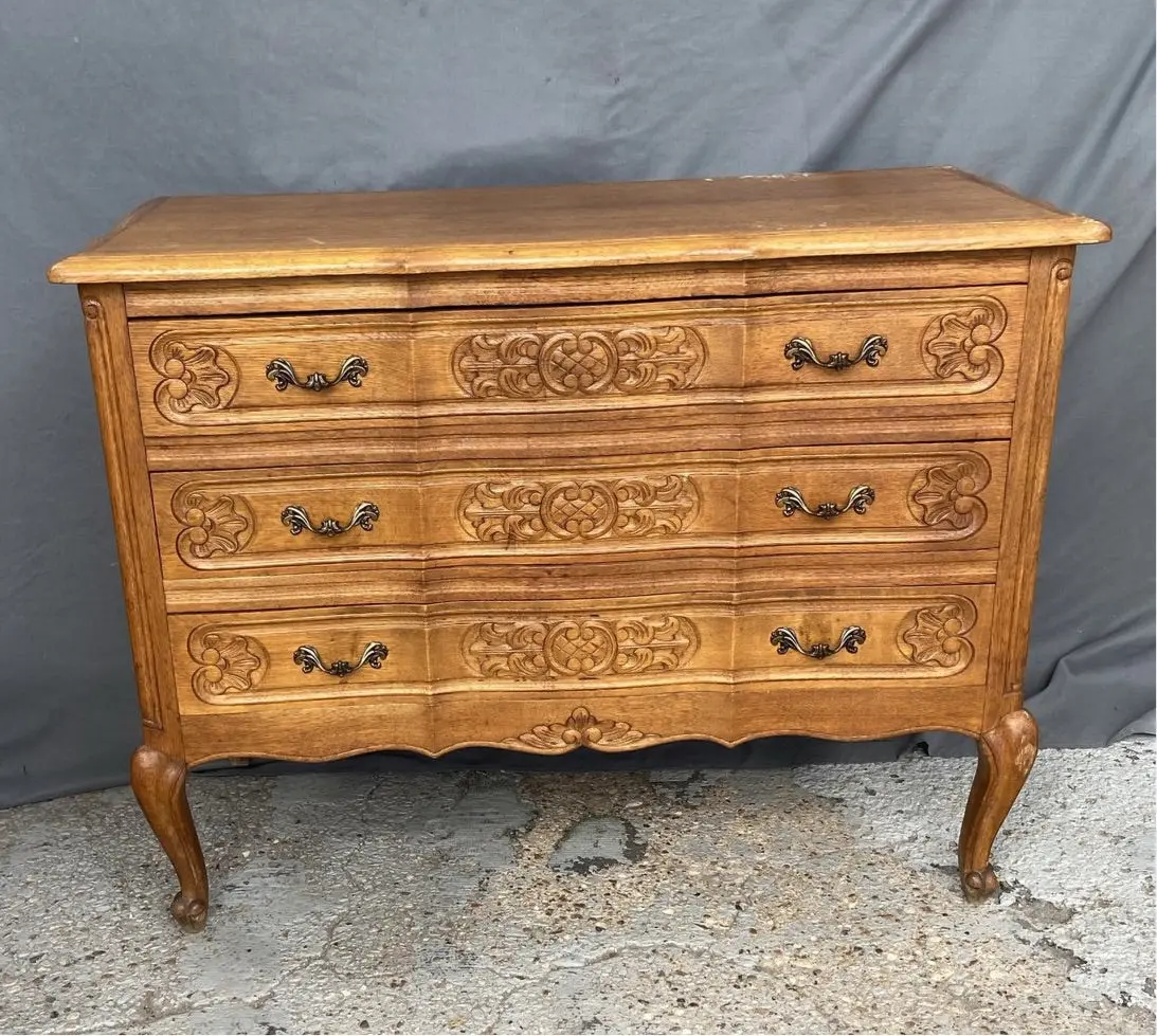 Louis Xv Light Oak 3-Drawer Commode 1