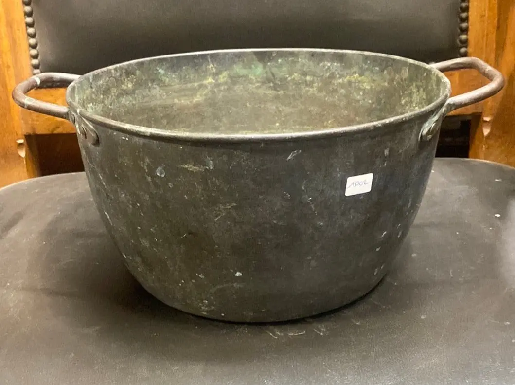 Dark Patina Small Double Handled Copper Pot 1