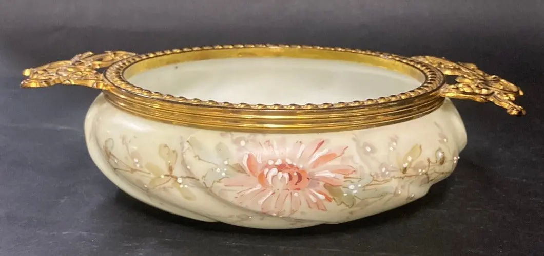 Wavecrest Painted Low Floral Dish With Brass Accents 1