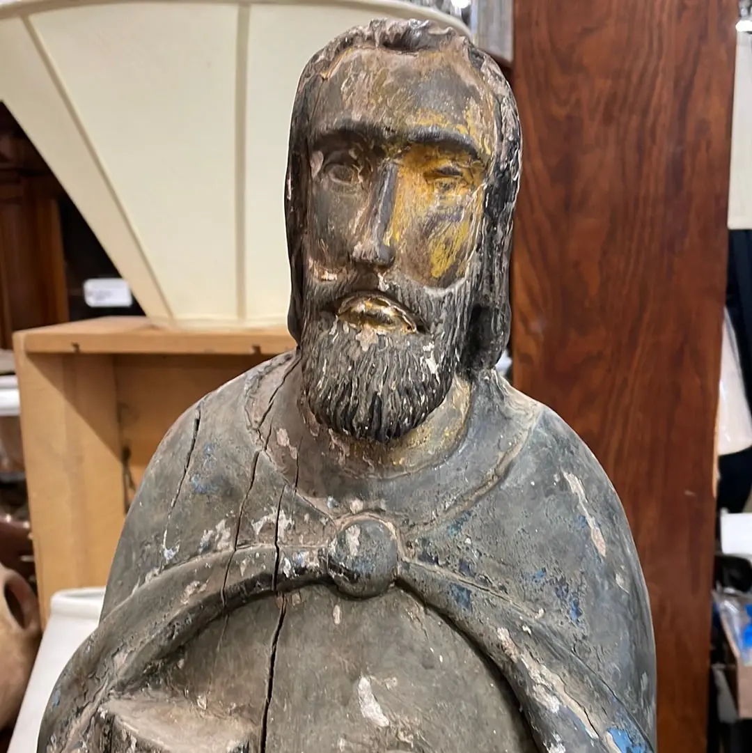 Large Antique Carvced Wood Saint Peter From Santa Fe 1
