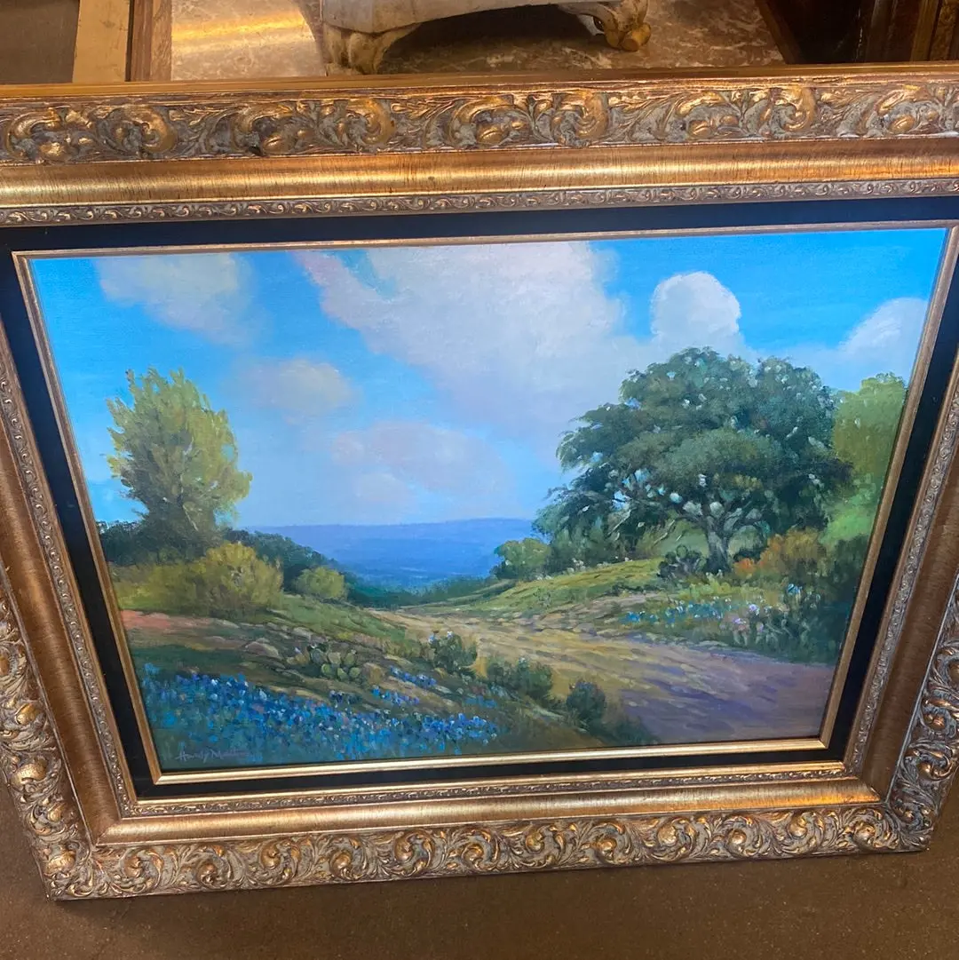 Hardy Martin Landscape With Bluebonnets And Cacti Near A Road Oil Painting 1