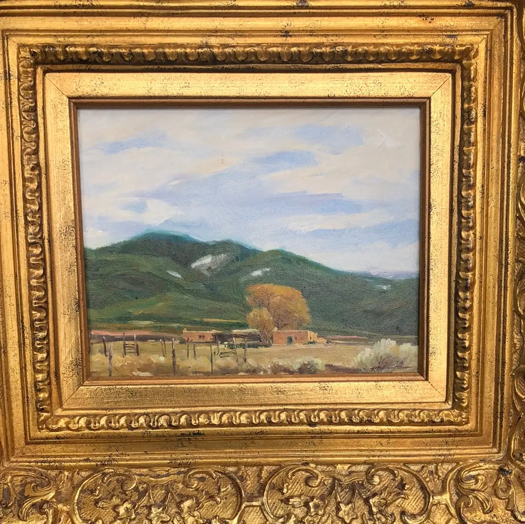 Small Nicely Framed New Mexico Pueblo Scene Oil Painting Signed John Austin Hanna 1