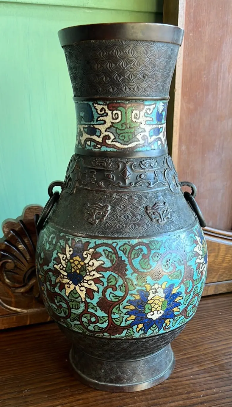 Champ Le Ve Bronze Enameled Chinese Urn 1