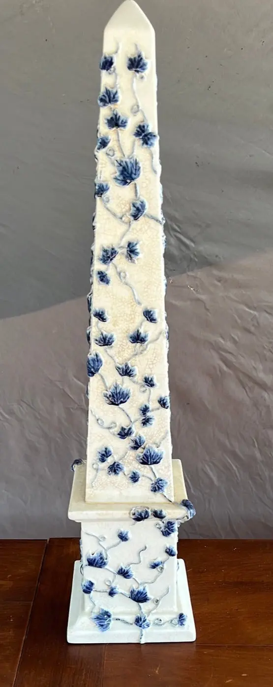 Large Antique Chinese Blue And White Obelisk 1