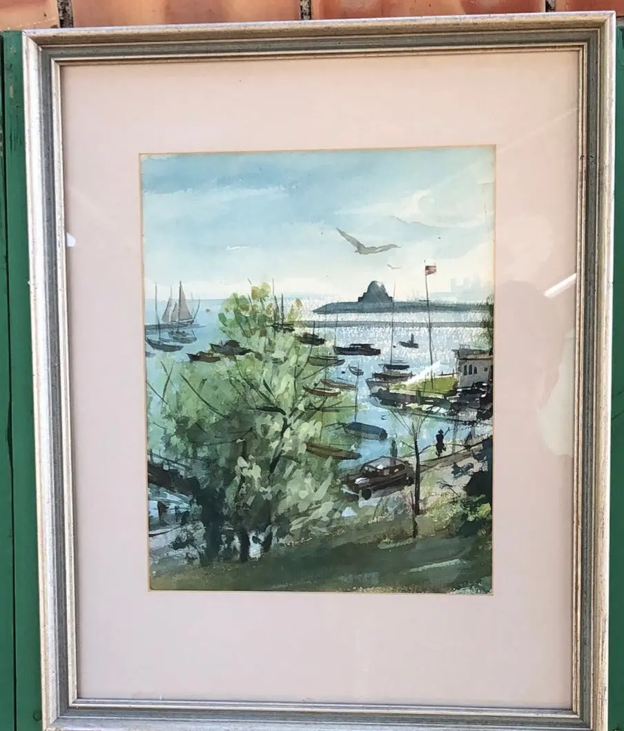 Watercolor Panting Of The Chicago Waterfront Signed Schripe 1