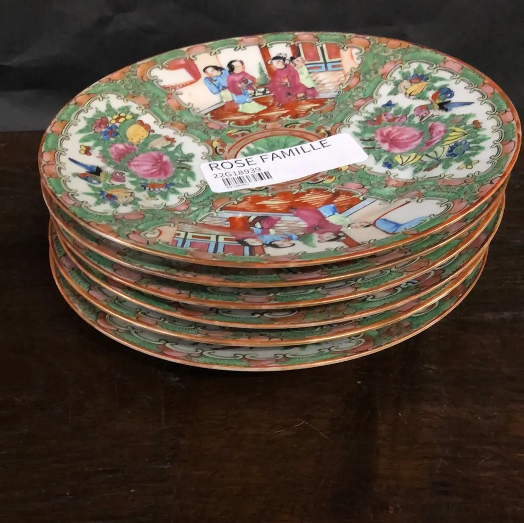 * Set Of Six Rose Famille Dessert Plates Added To Sold Lot 1