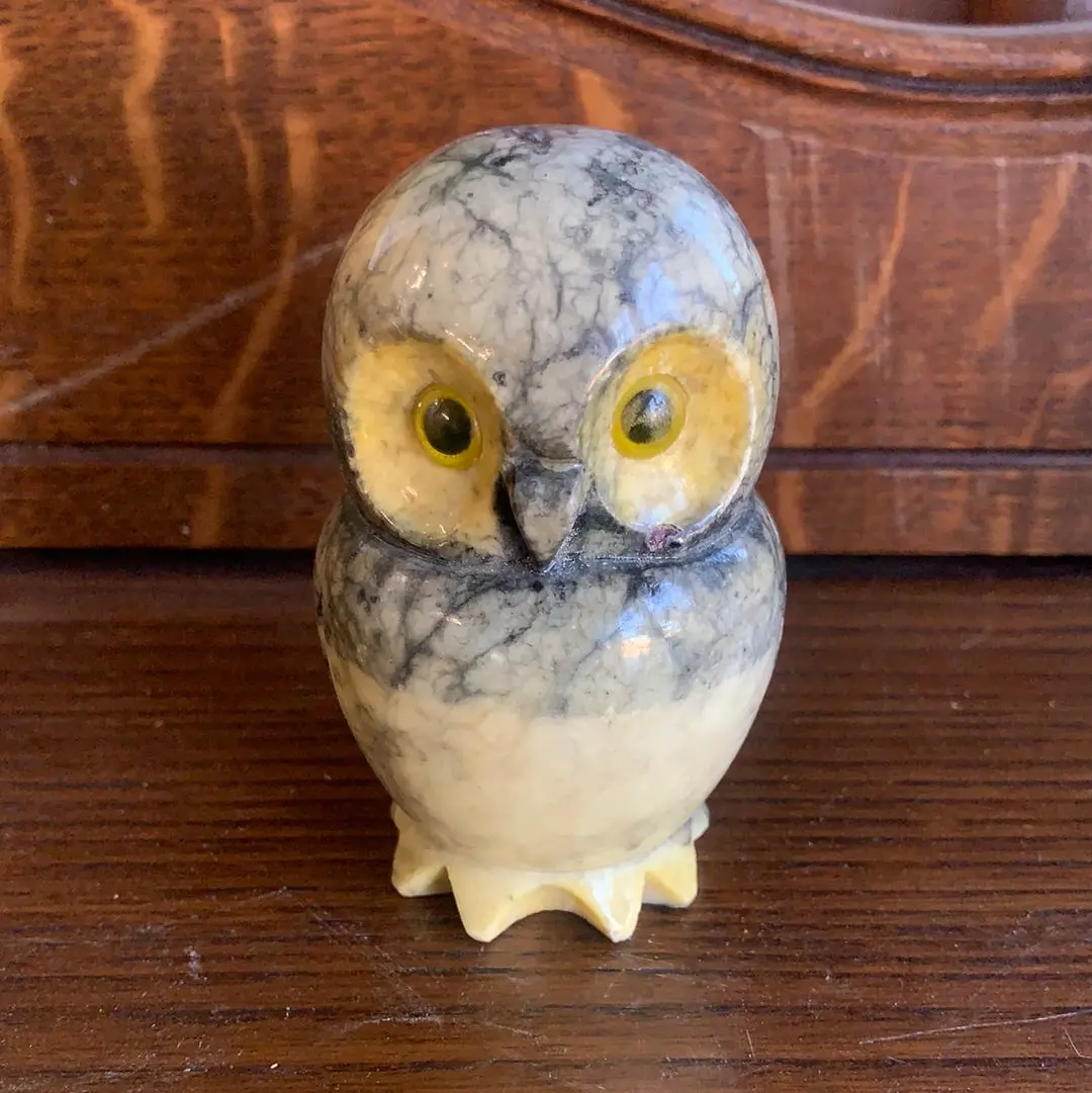 Italian Hand Carved Alabaster Owl - As Is 1