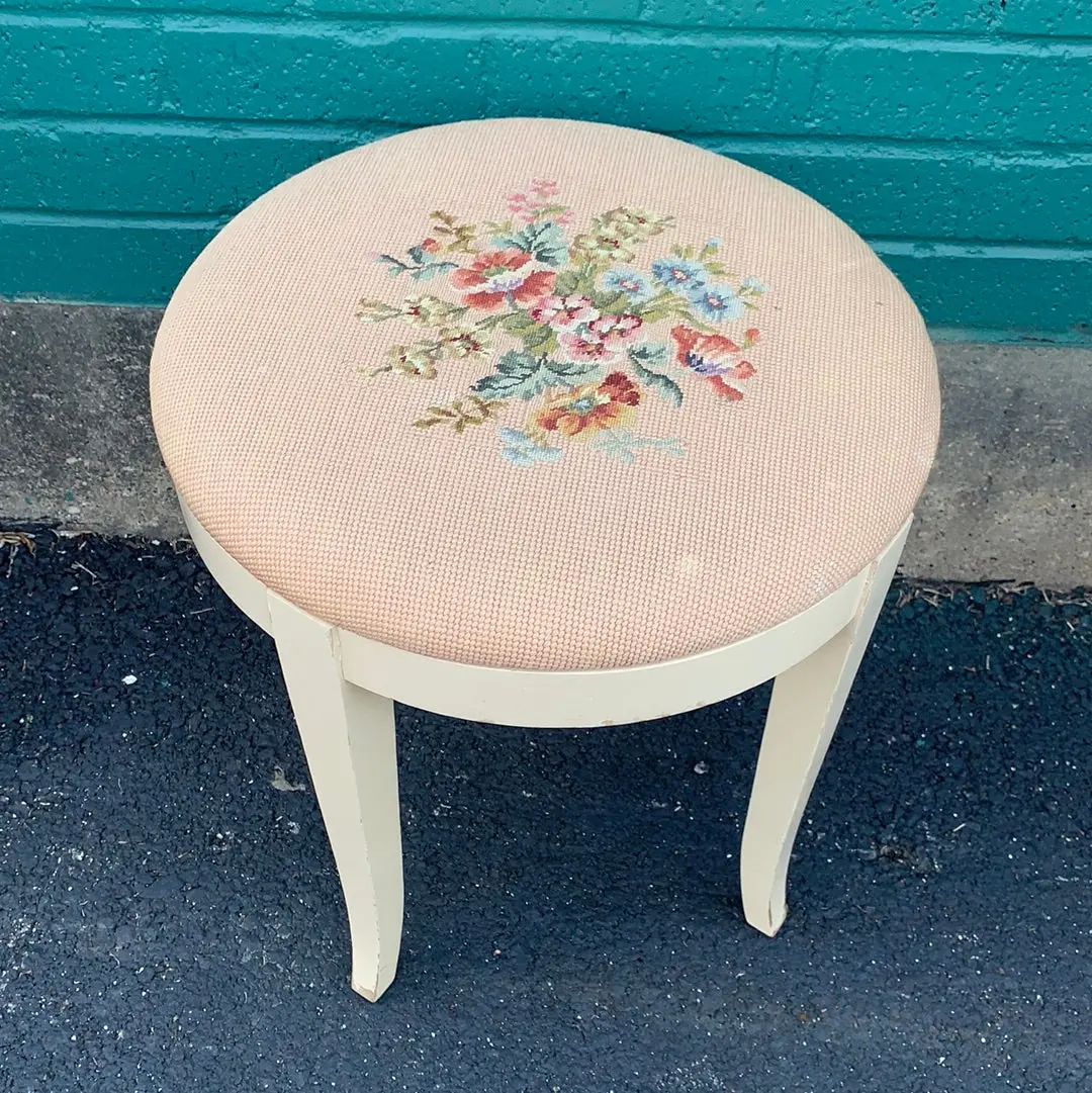Vanity Stool With Needlepoint Seat 1