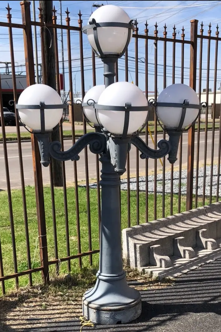 Cast Iron Multi Arm Street Lamp With White Glass Globes 1