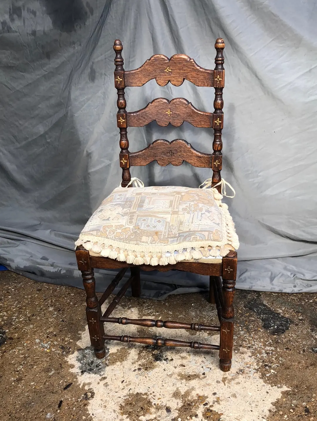 Single Early Oak Ladder Back Chair With Incising 1