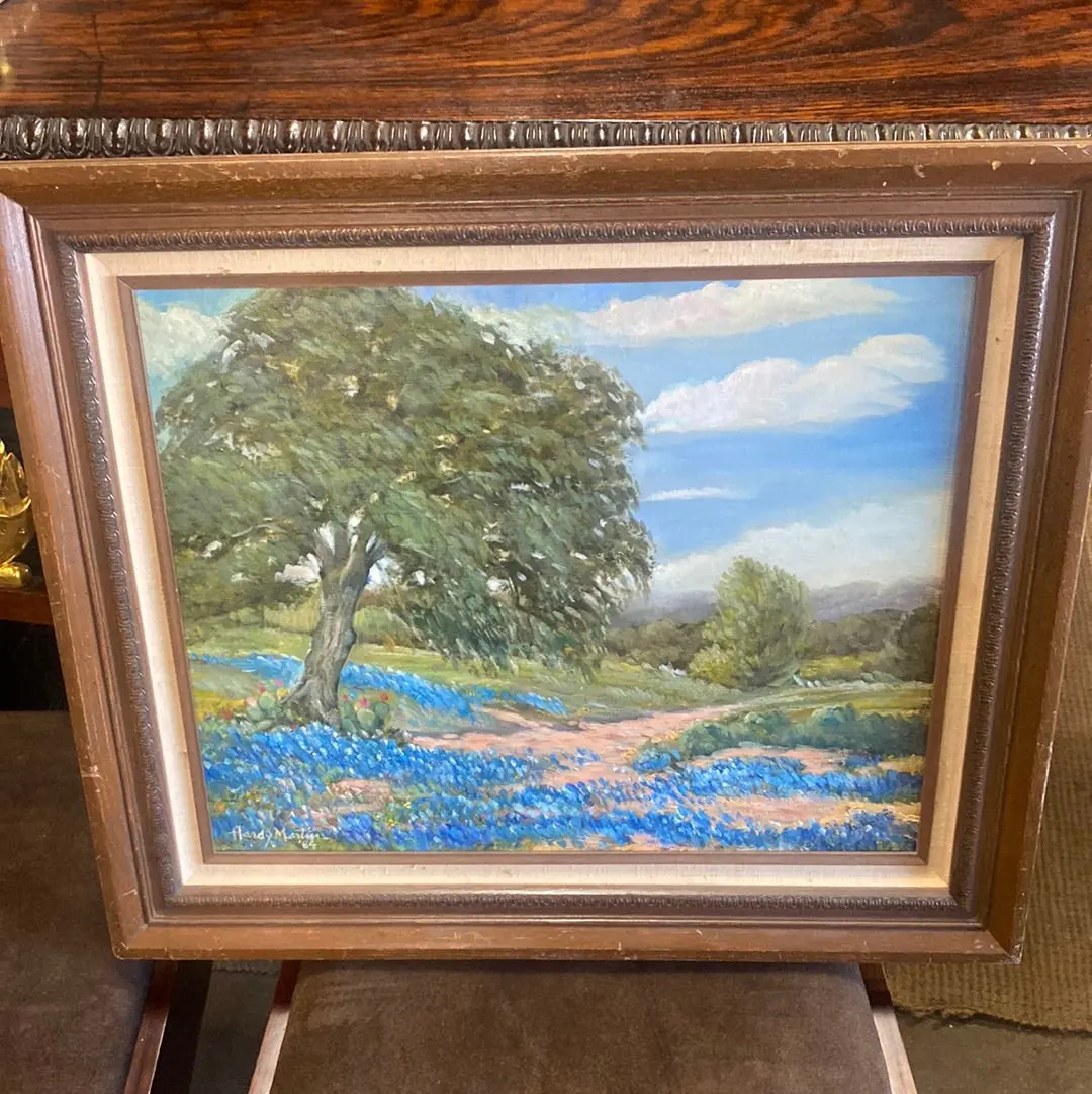 Hardy Martin Landscape With Bluebonnets And Cacti Under Tree Oil Painting 1