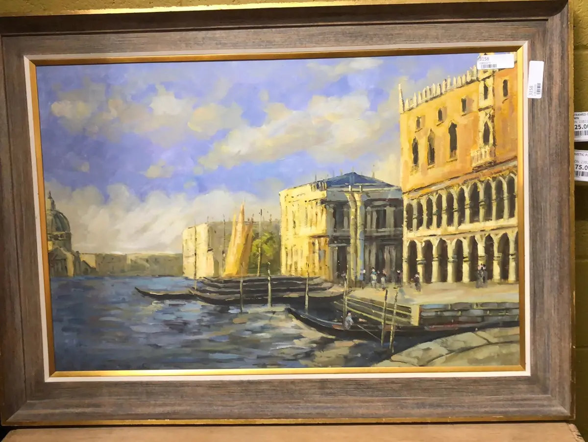 Unframed Oil Painting Of A Town 1