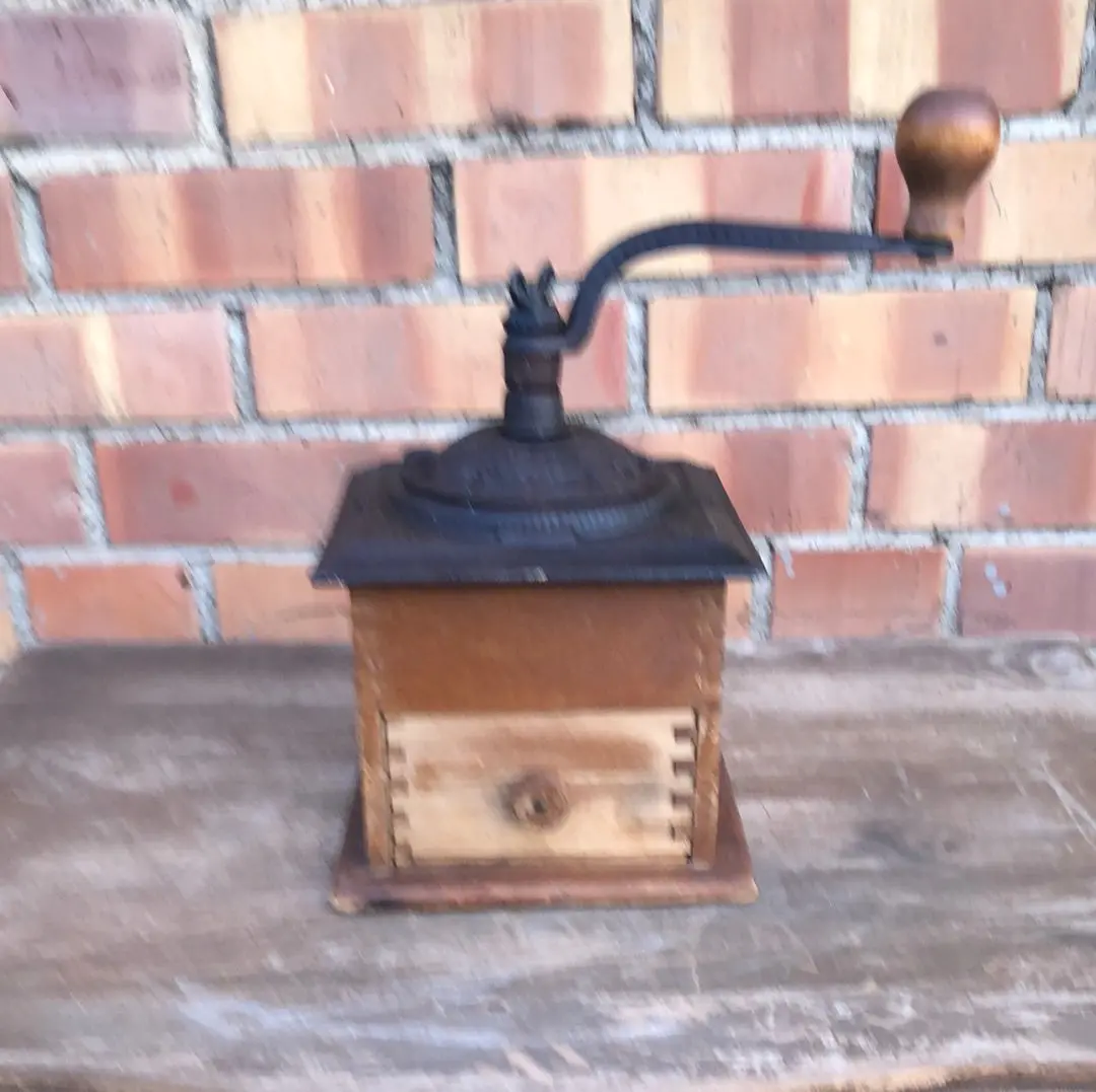 Antique Cast Iron And Wood Coffee Mill 1