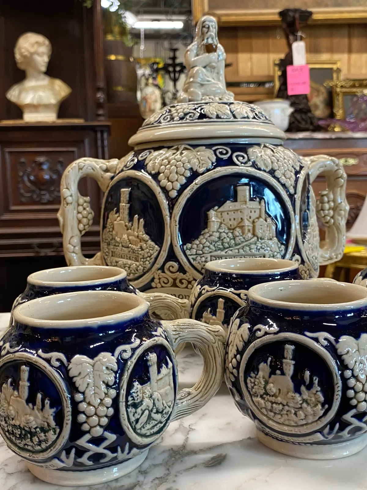 7 Piece Wekara German Cobalt And Cream Punch Set As Found 1