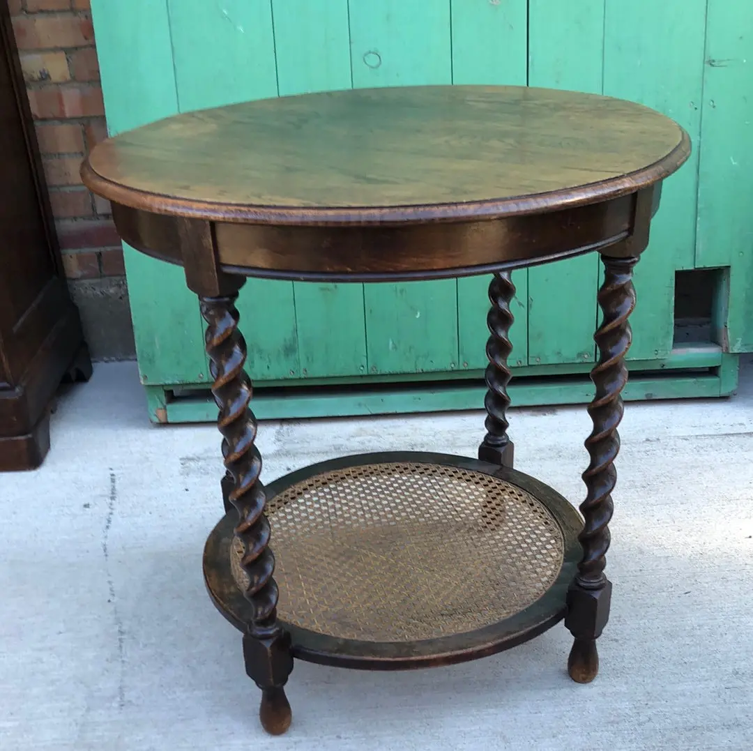 Barley Twist Round Stand Table With Caned Shelf 1