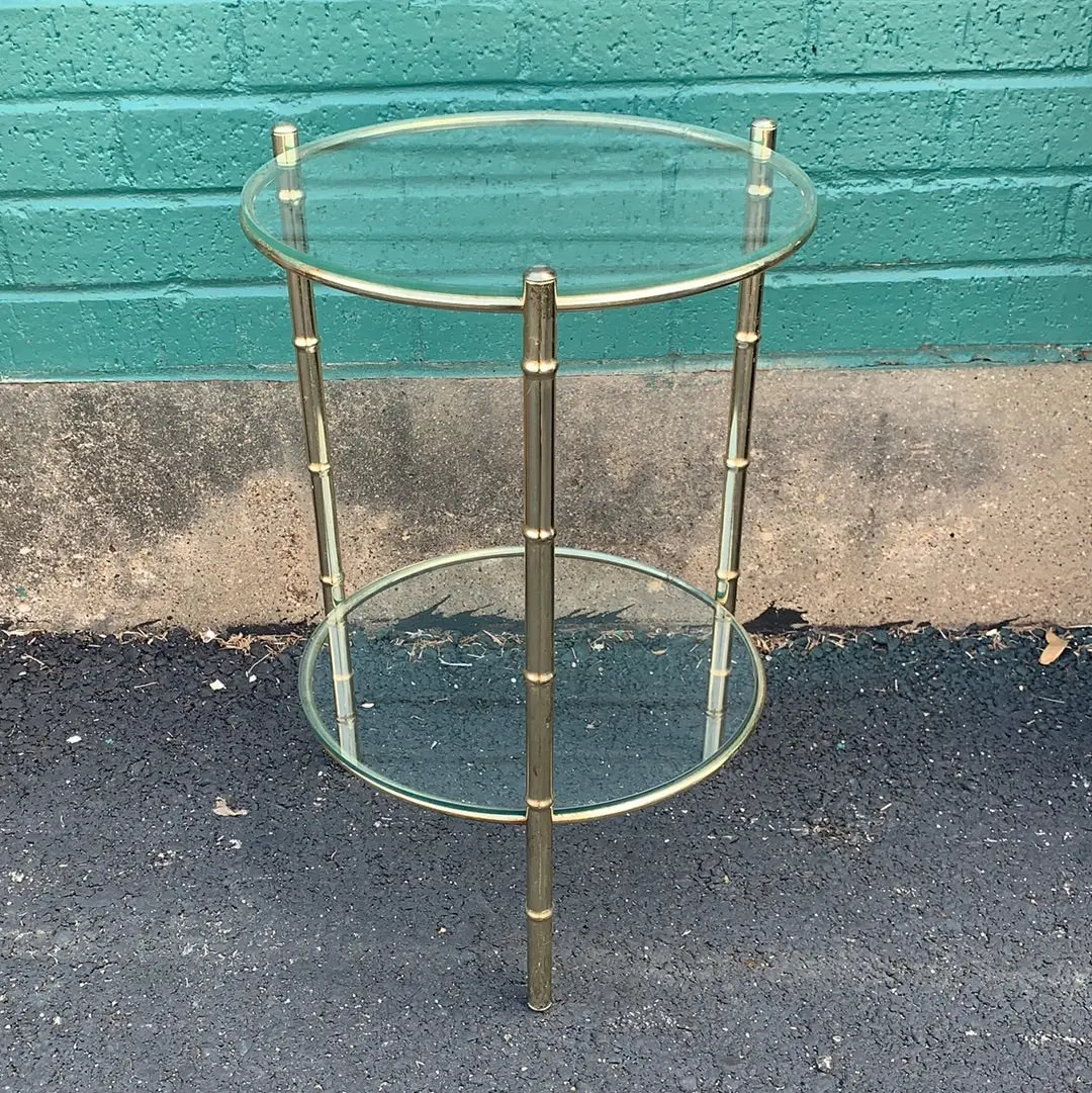 Brass Faux Bamboo Round Accent Table 1