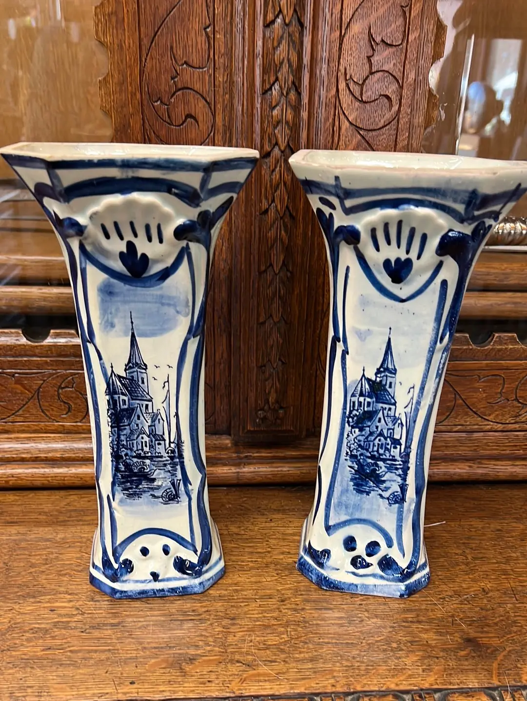 Pair Of Delft Church Vases` 1