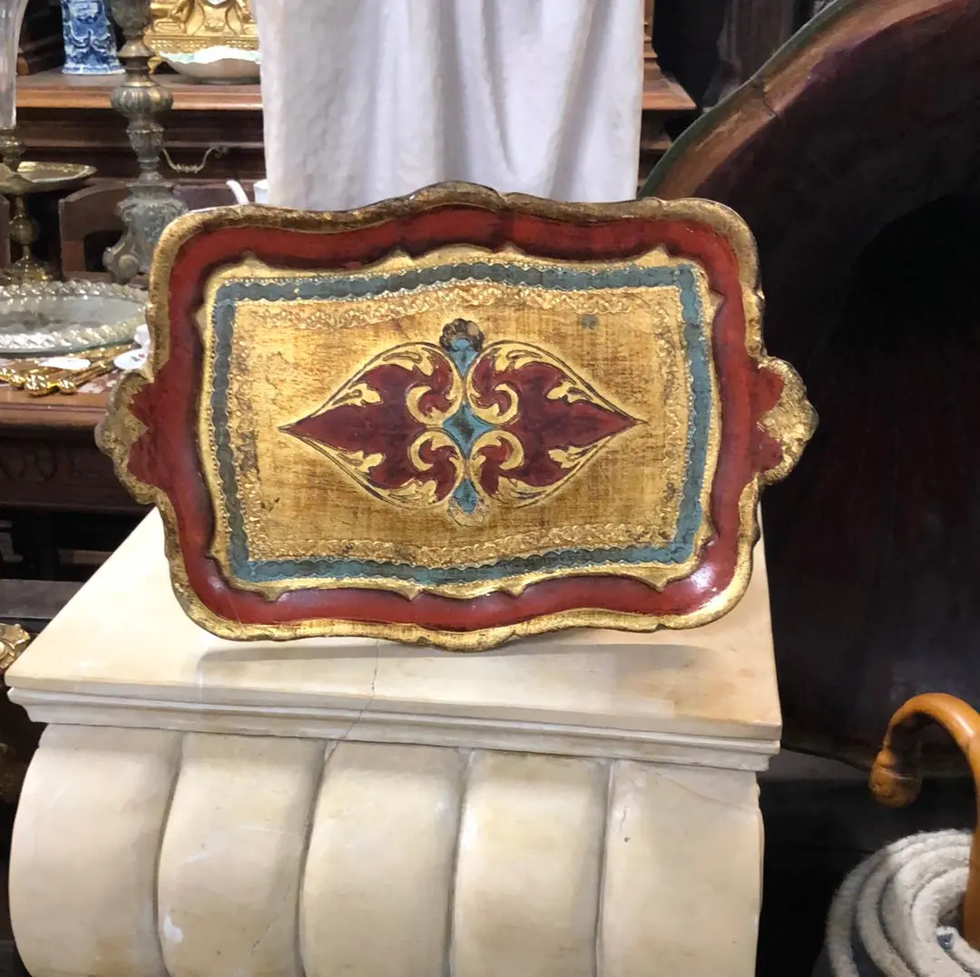 Small Red And Green Florentine Tray 1