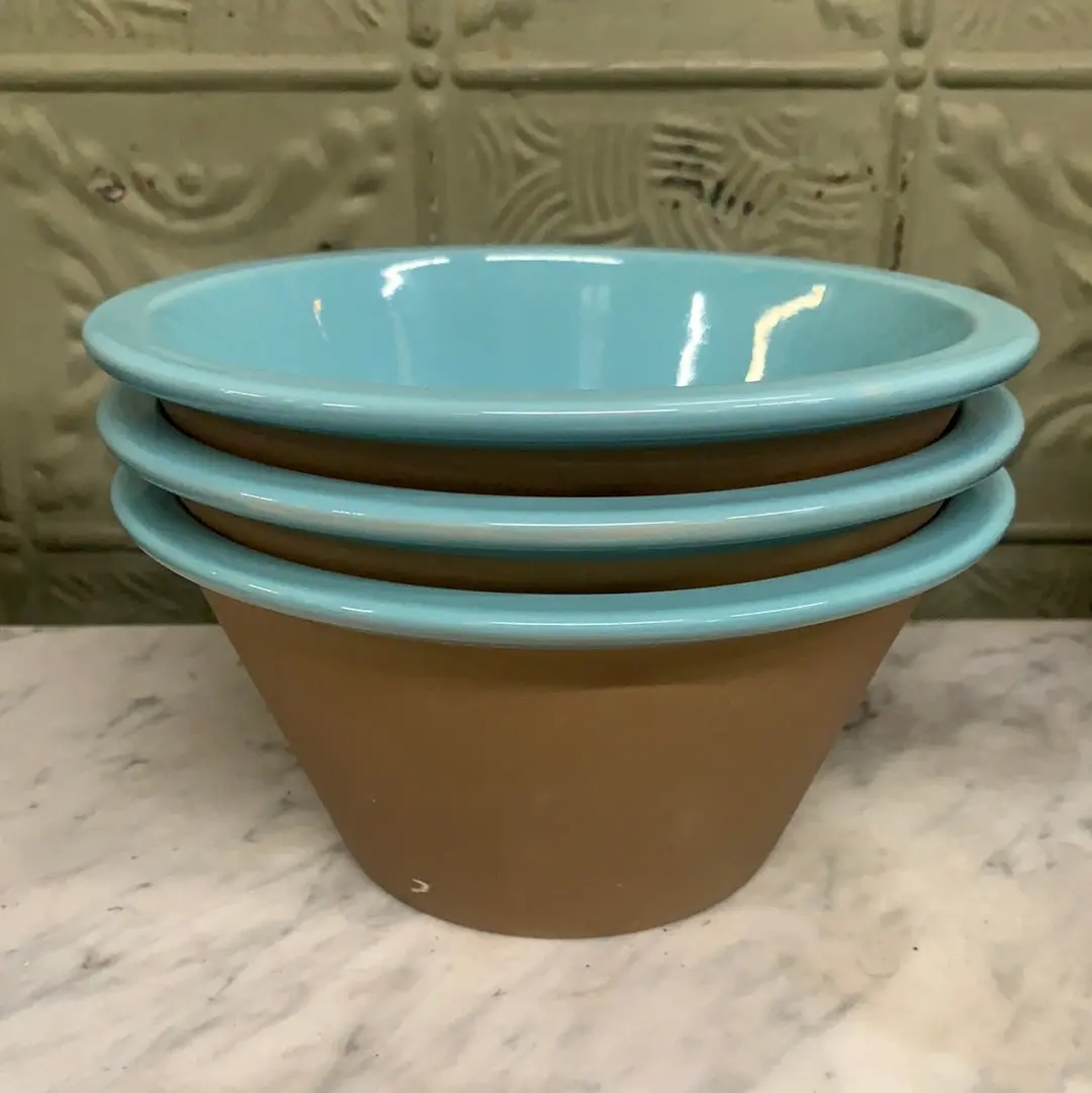 Set Of 3 Aqua Glazed And Brown Bowls - Not Old (Ikea) 1