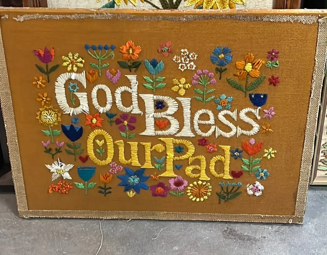 "God Bless Our Pad" Needlepoint Wall Hanging 1