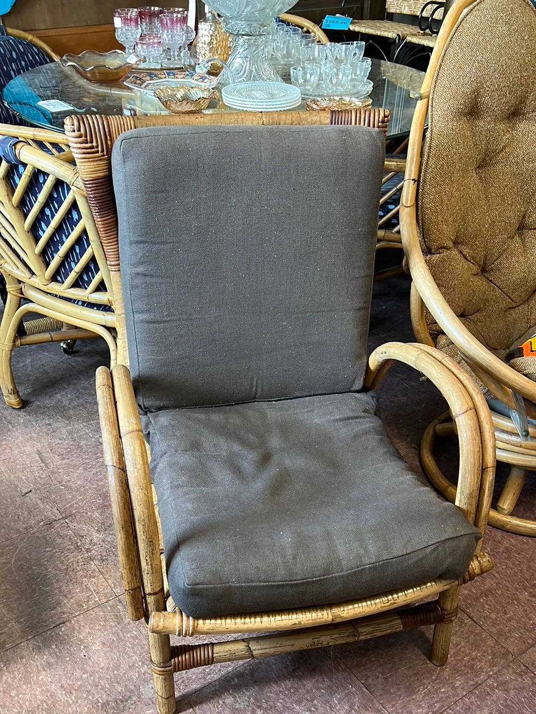 Bamboo Lounge Arm Chair With Brown Cushion 1