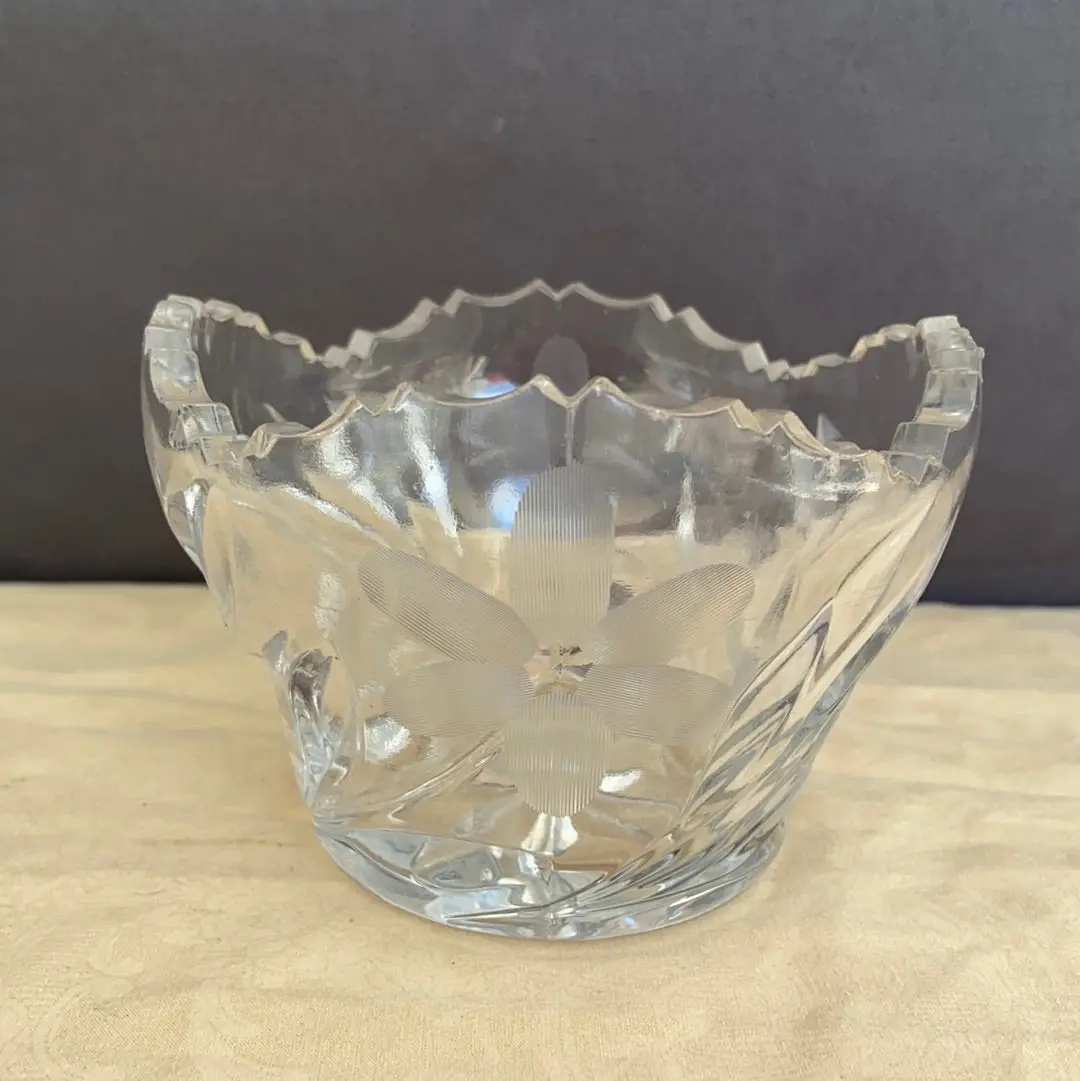 Pressed Glass And Etched Small Bowl 1