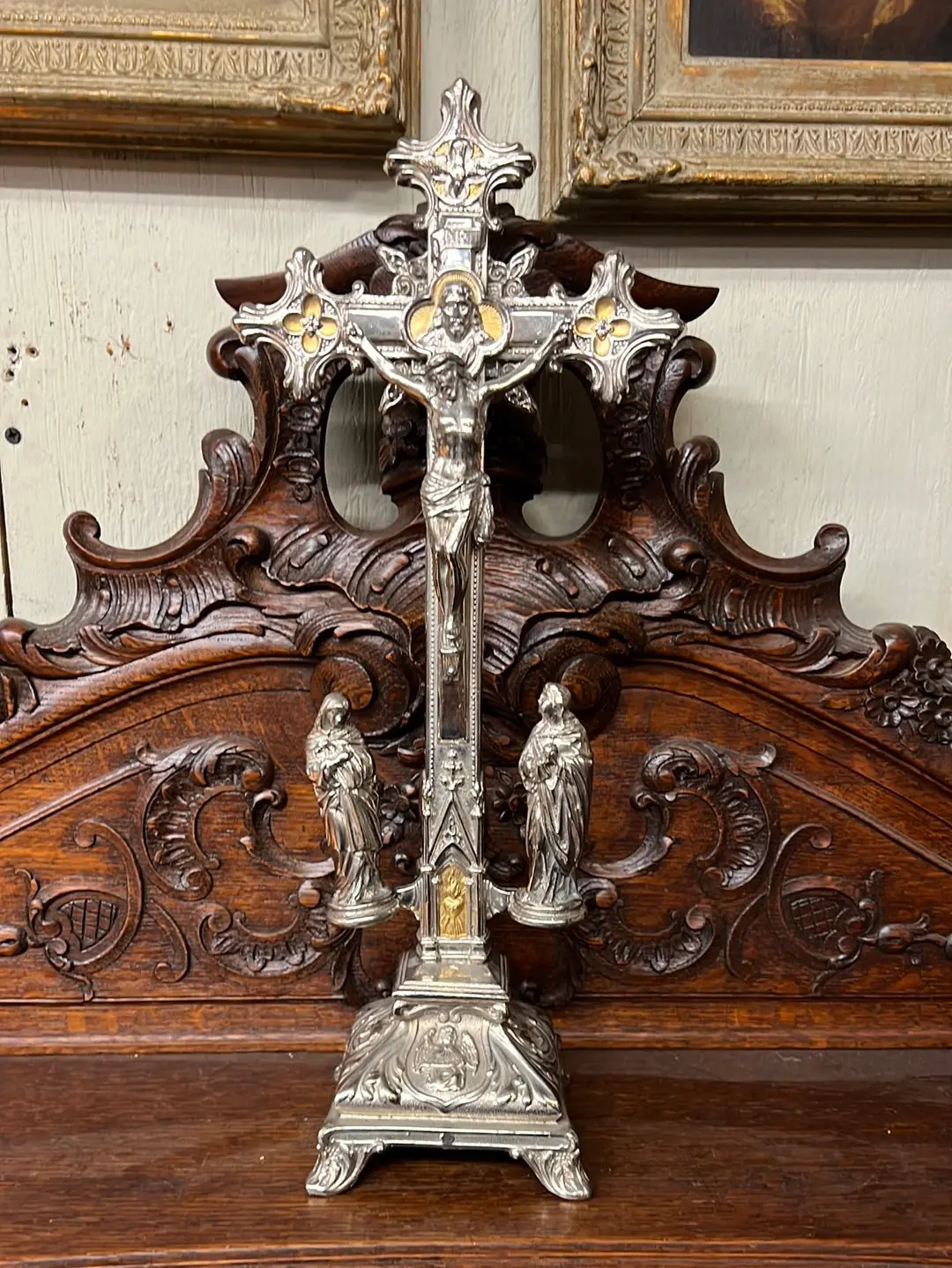 Chrome With Gold Holy Family Crucifix 1