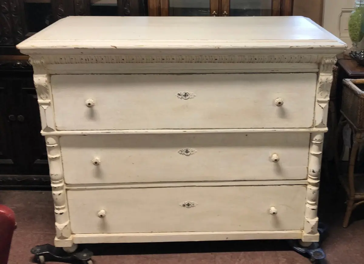 European 19Th Century White Painted Pine Chest 1