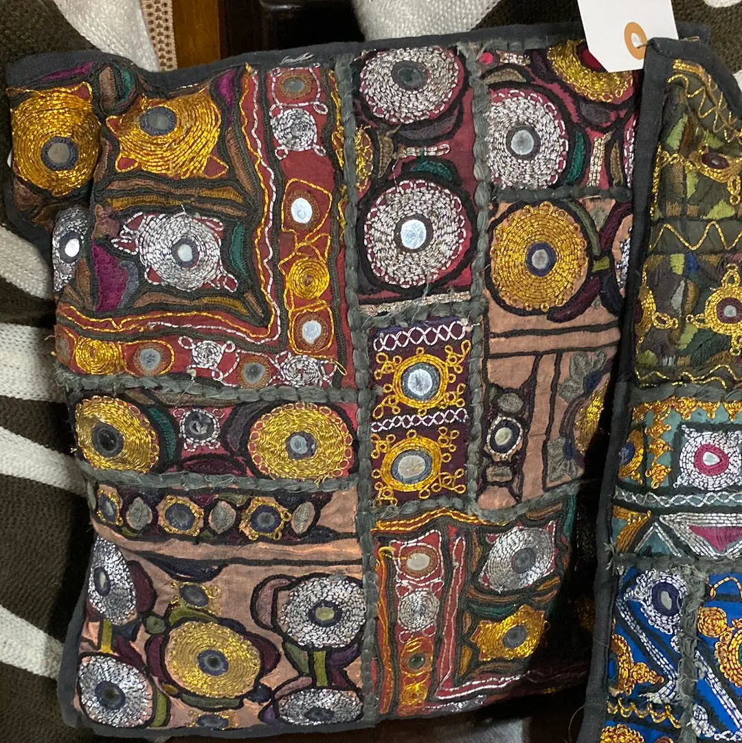 Pair Of Small Indonesian Metal Thread Pillows 1