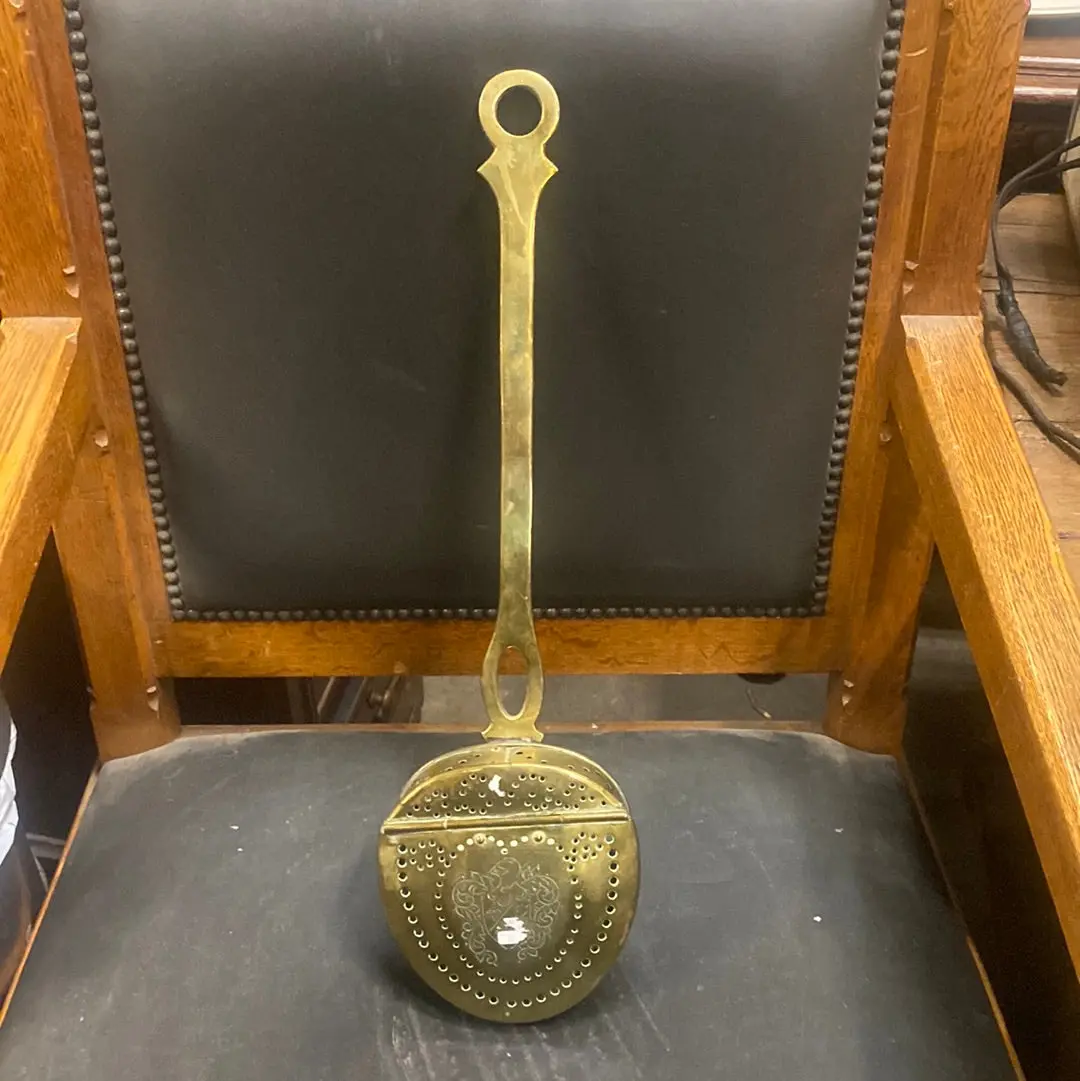 Brass Coal Warmer With Perforations And Hinged Lid 1