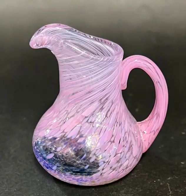 Small Pink And Lavender Signed Kosta Boda Glass Pitcher 1