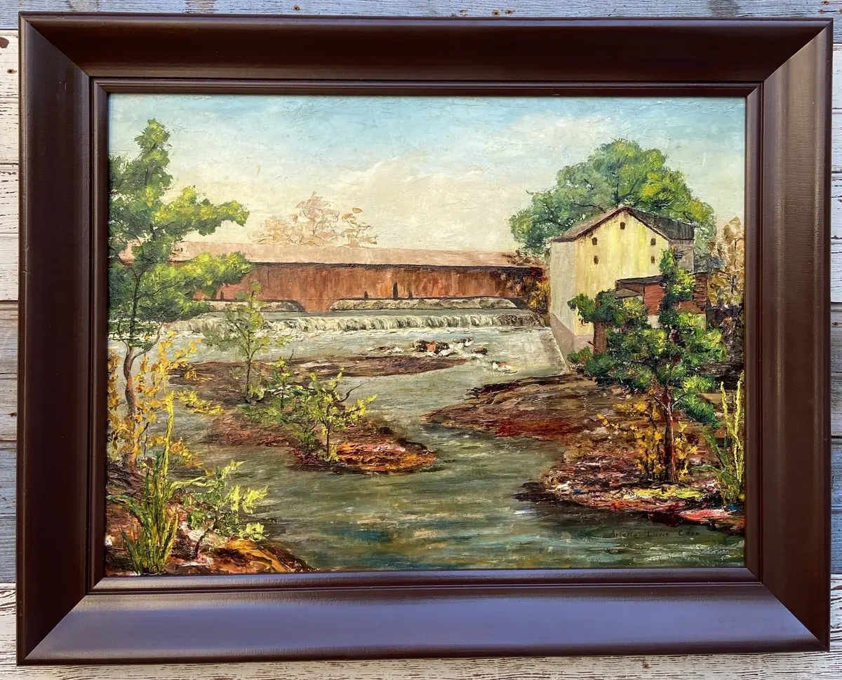 Covered Bridge Oil Painting Signed Arletta 1