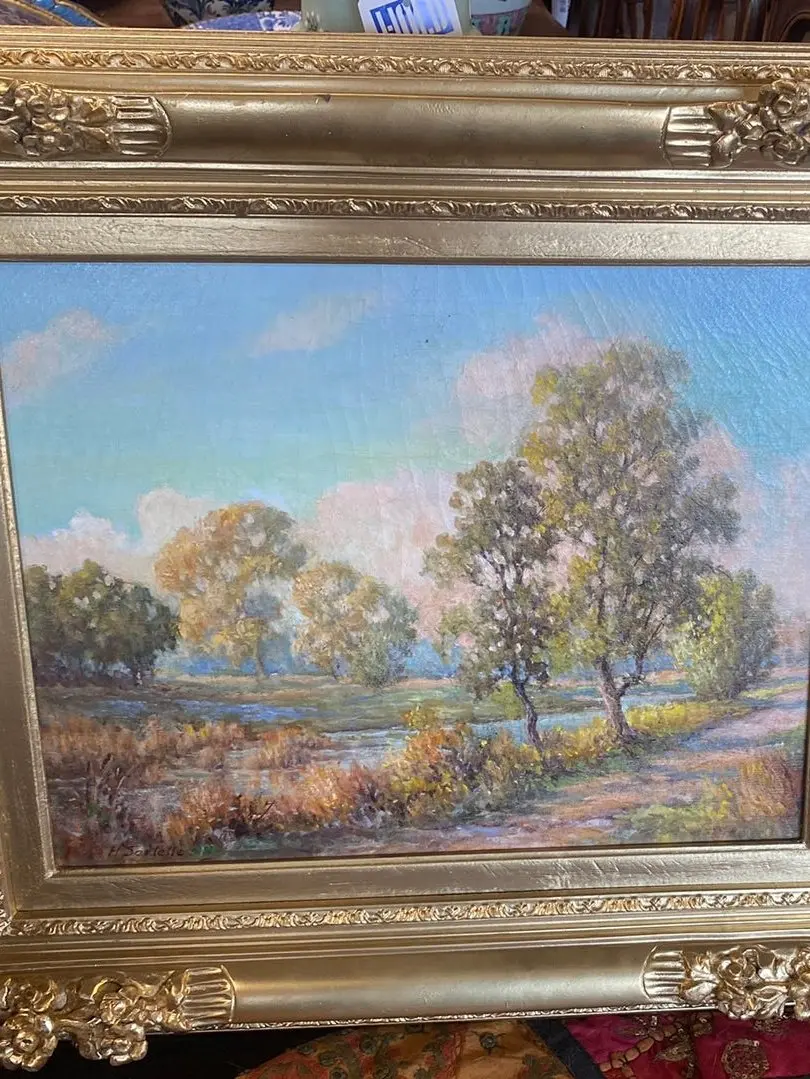 Hubert Sartelle Landscape Oil Painting In Spray Gold Frame 1