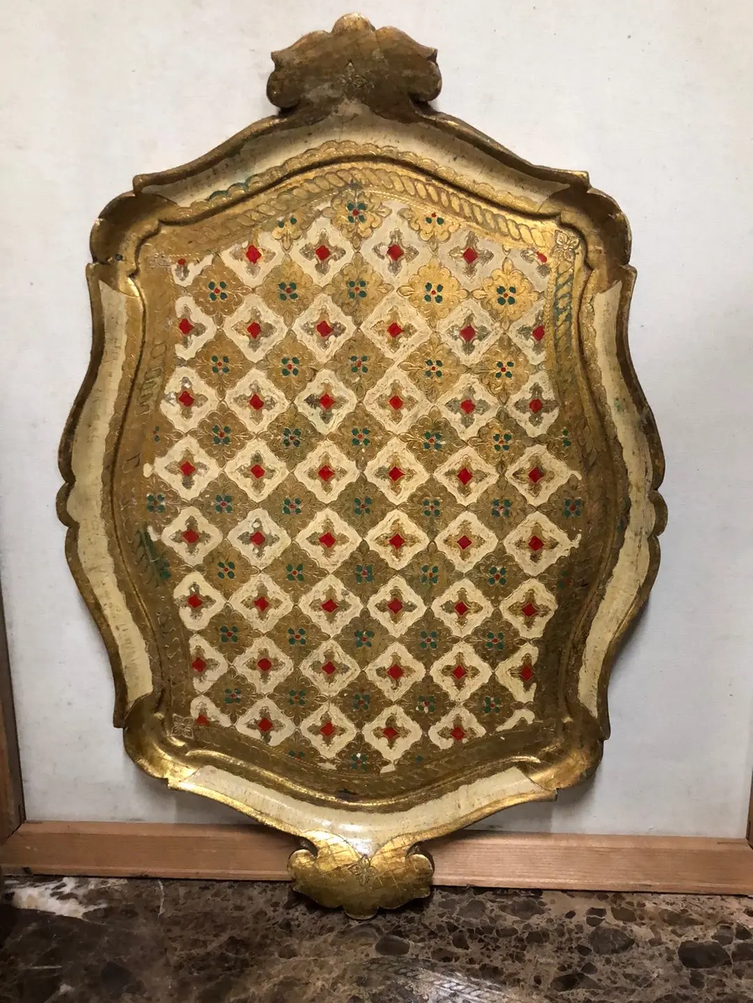 Large Gold And Red Florentine Tray 1