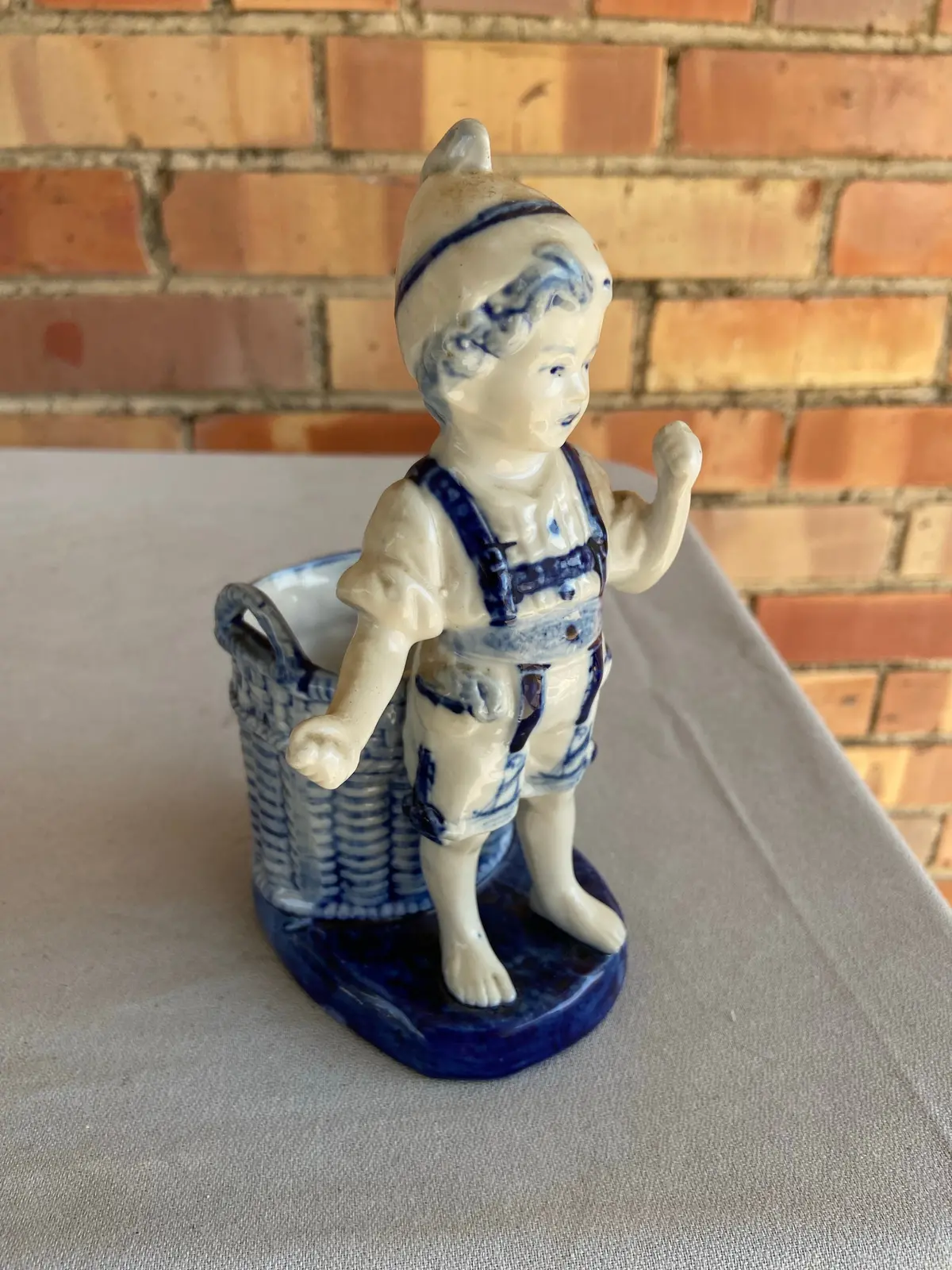 Dutch Boy Delft Figure With Planter Basket - As Found 1