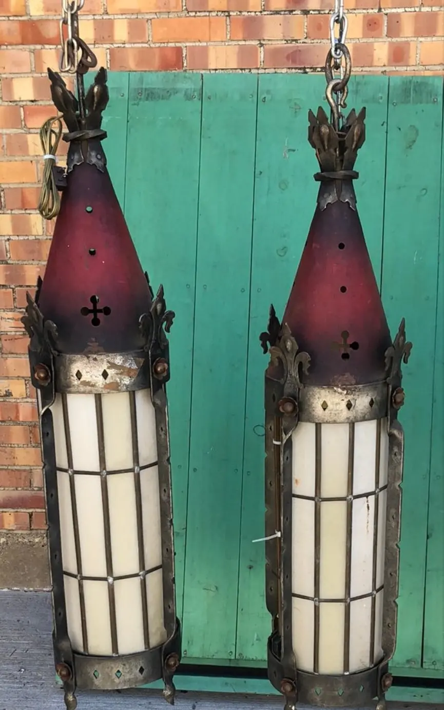 Pair Of Tole Painted Gothic Lanterns 1