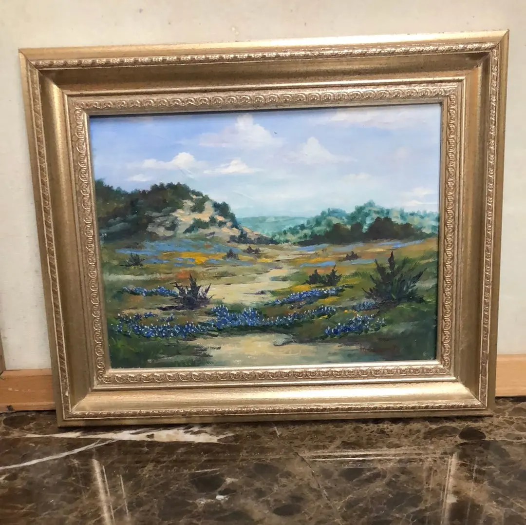 Small Framed Bluebonnet Oil Painting 1