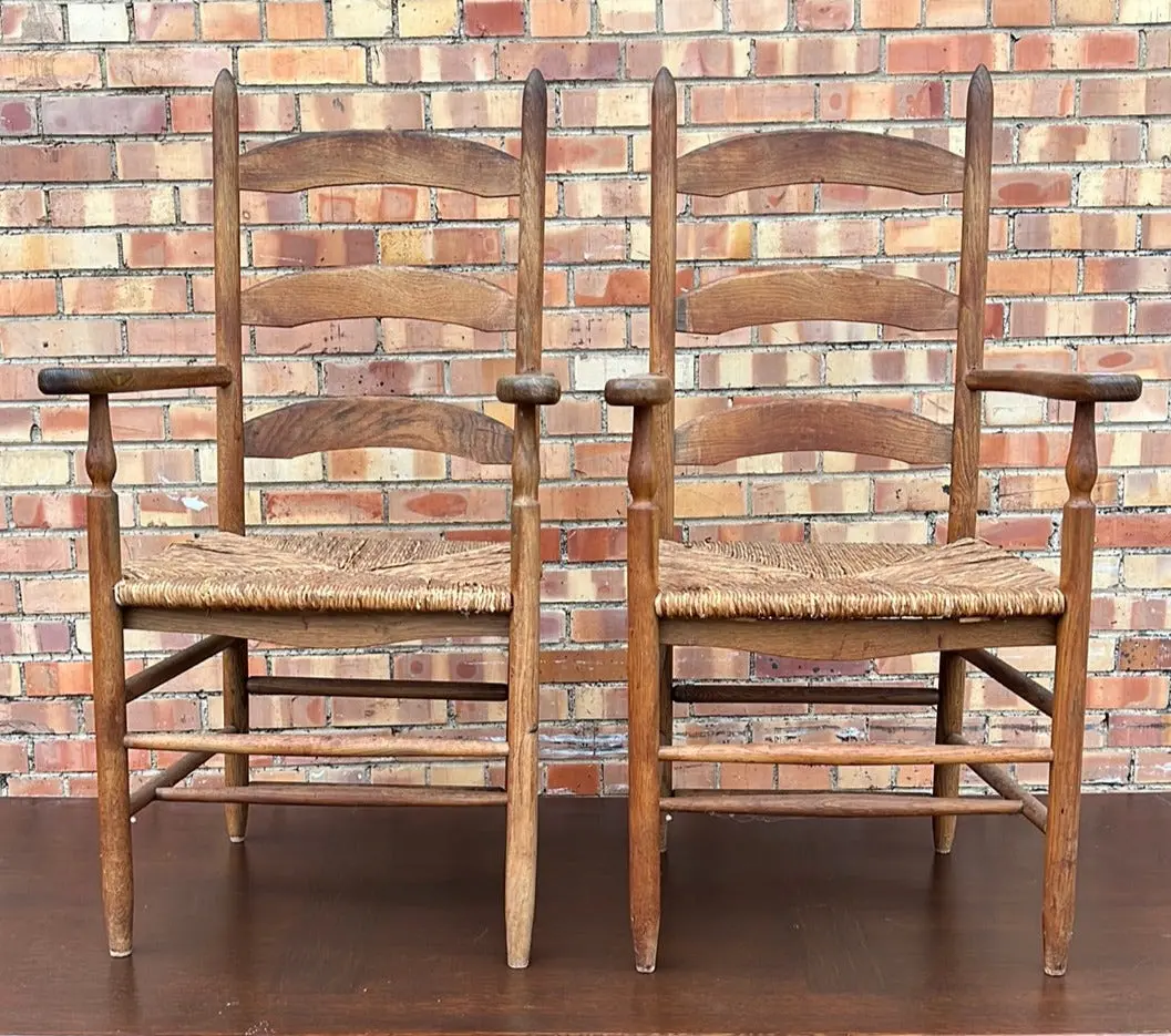 Pair Of Rush Seat Arm Chairs 1