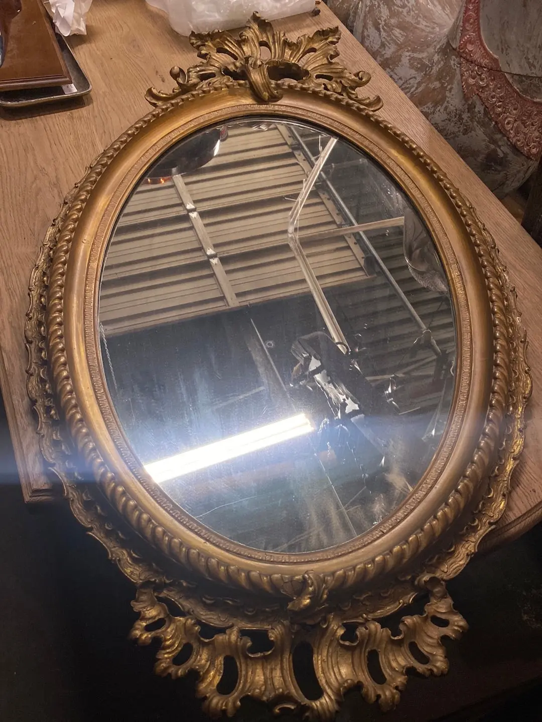 Large Ornate Oval 19Th C. Gold French Mirror 1