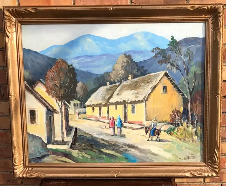 Oil Painting Of A Mexican Village Signed Hardy Martin 1