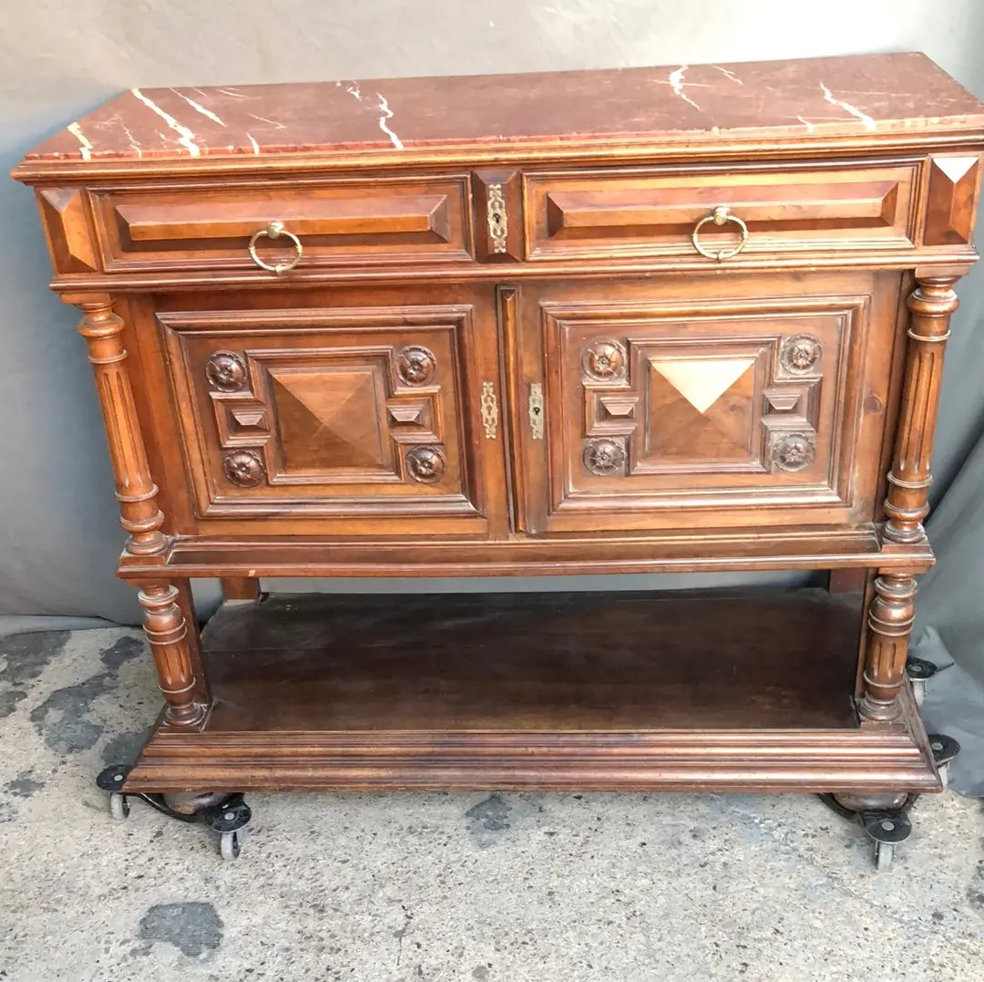 French Walnut Henri Ii Marble Top Server 1