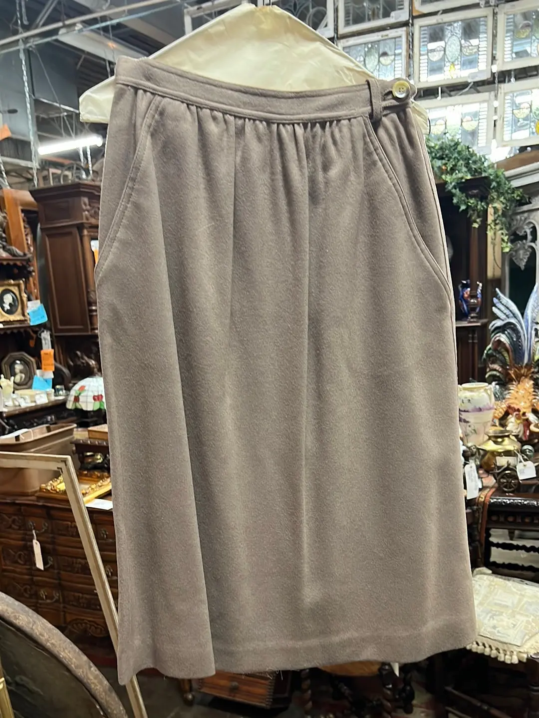Taupe Wool Blend Midi Skirt 1