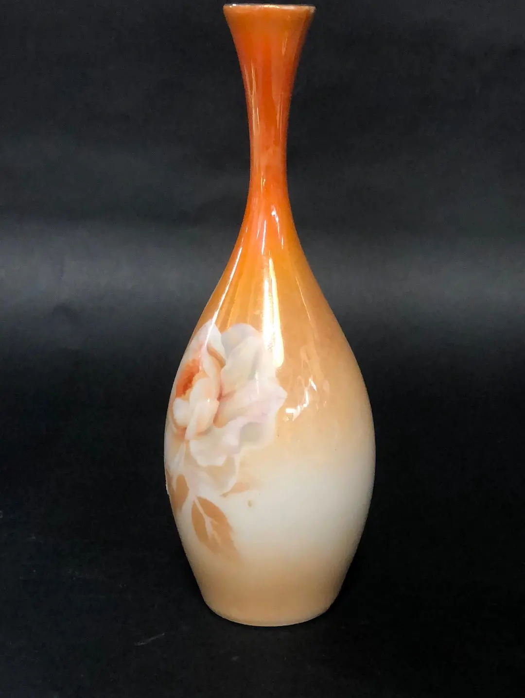 R.S. German Lustre With Roses Long Neck Glass Vase 1
