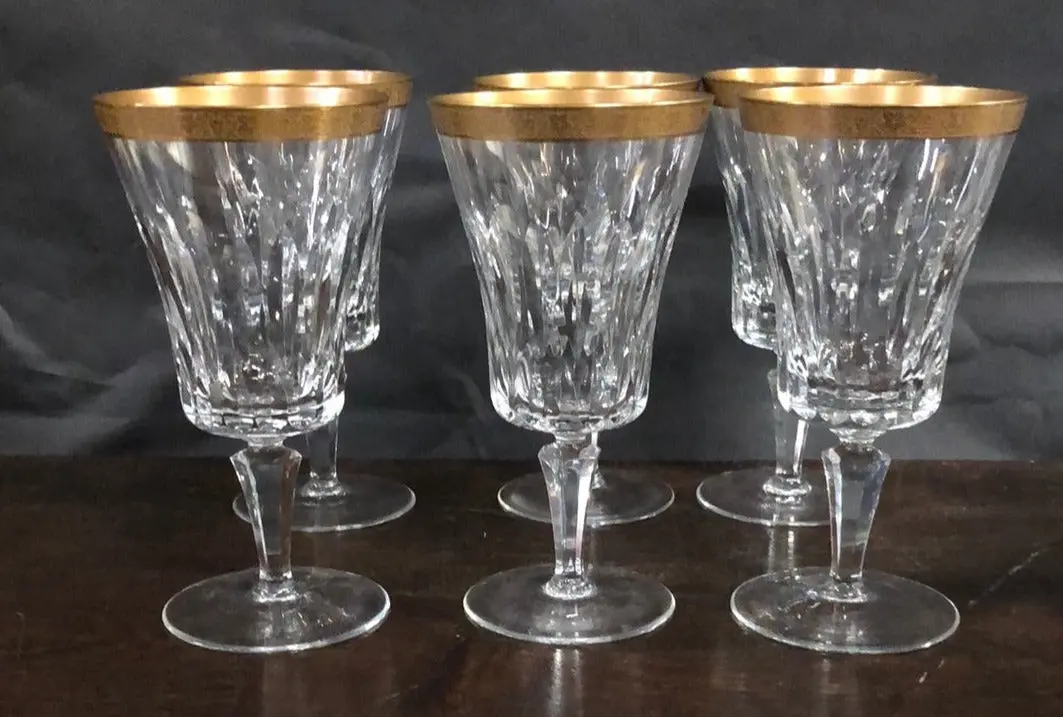 Set Of Six Gold Rim Stemmed Crystal Wine Glasses 1
